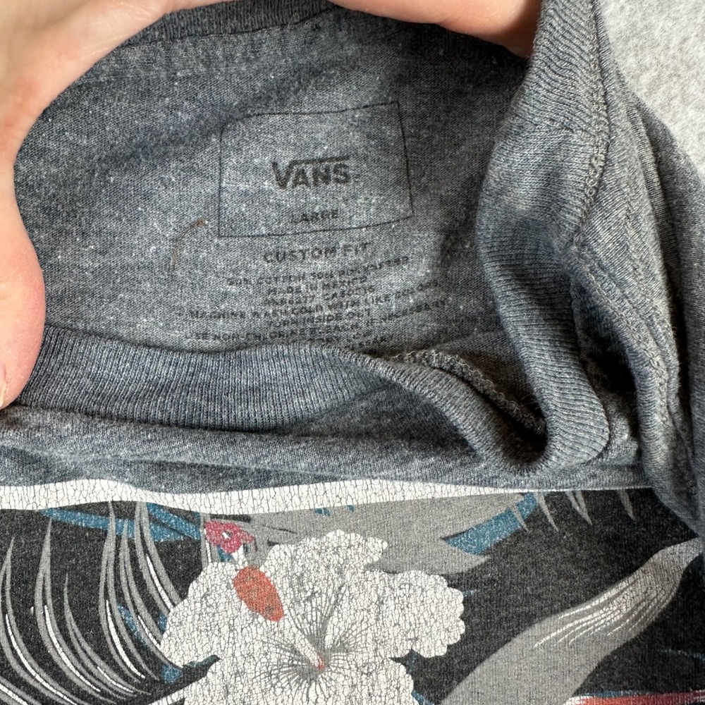 Vans Mens Custom Fit Graphic T-Shirt Gray Large Off The Wall Tropical Floral - Picture 4 of 8